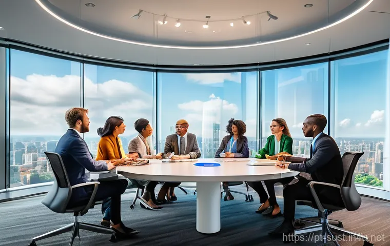 지속가능성 컨설팅 도구와 소프트웨어 - **Prompt:** A diverse team of business professionals, men and women of various ethnicities and ages,...