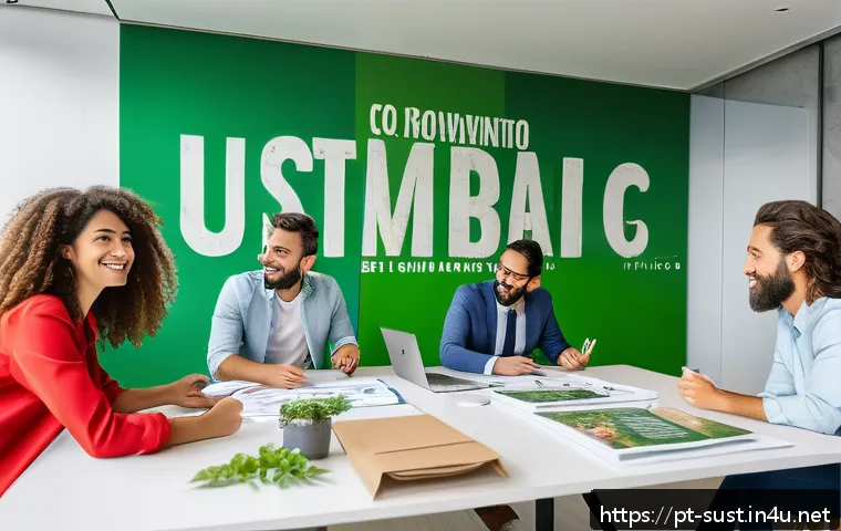 지속가능성 목표 SDGs 와 컨설팅 적용법 - A vibrant corporate workshop scene focused on sustainability, featuring a diverse team of profession...