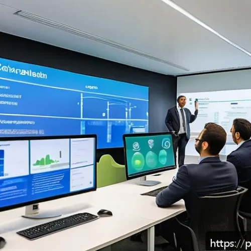 지속가능성 컨설팅 고객 관리 노하우 - A modern corporate sustainability workshop scene inside a bright, spacious office in São Paulo, Braz...